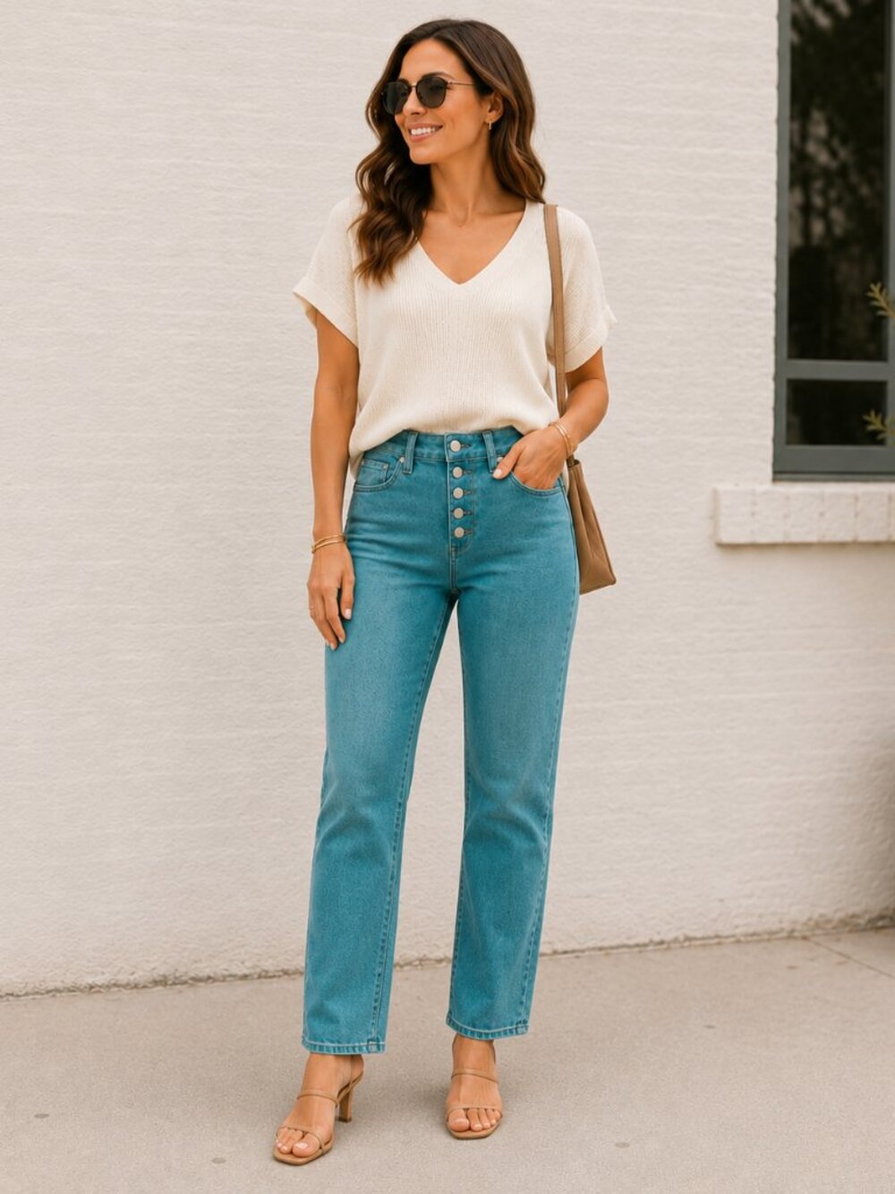 Paige Cindy SZ 23 Exposed Button Fly Vintage Daytime Blue $209 NWT